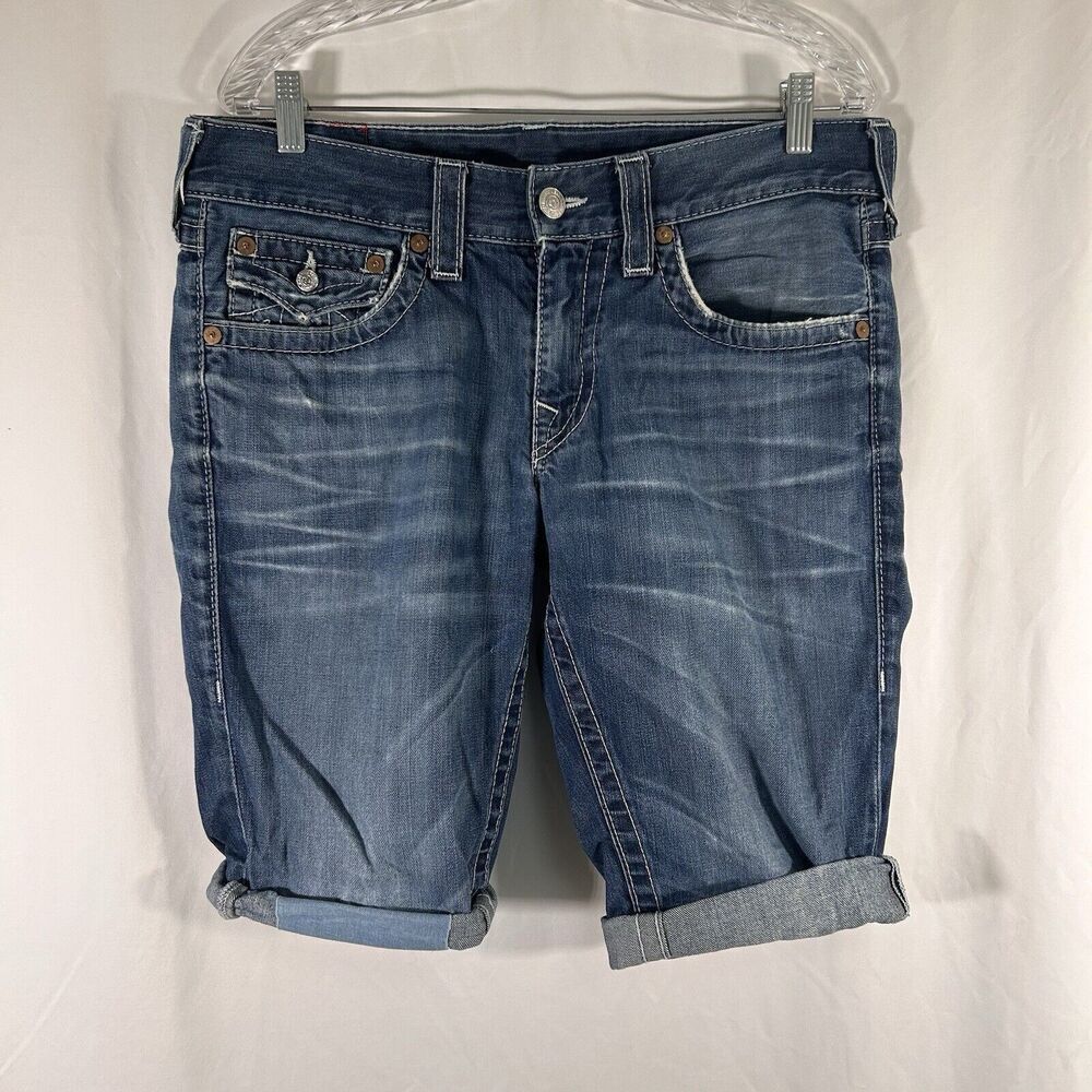 True Religion Jean Shorts Men's 32 Medium Wash Denim Pockets 100% Cotton